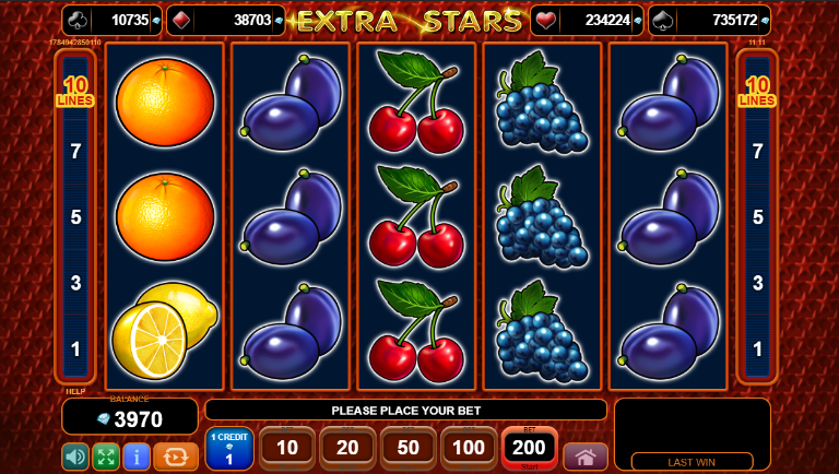 Extra Stars grafički interfejs slot igre