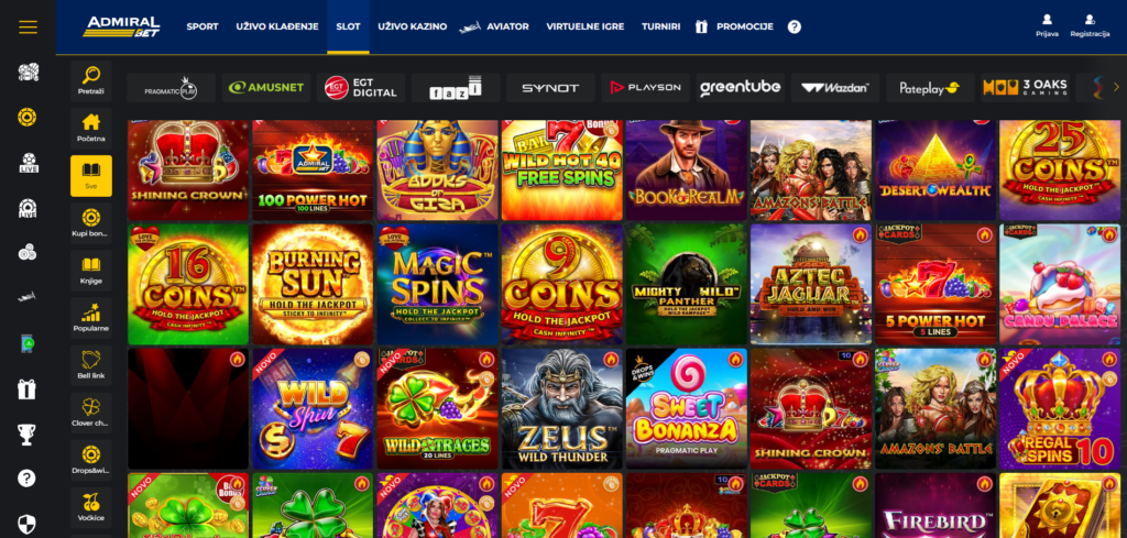 Admiralbet Bosnia Slot games section